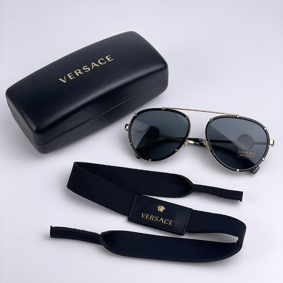 NEW Versace VE2232 143887 Black Gold Unisex Pilot Sunglasses - Picture 10 of 13